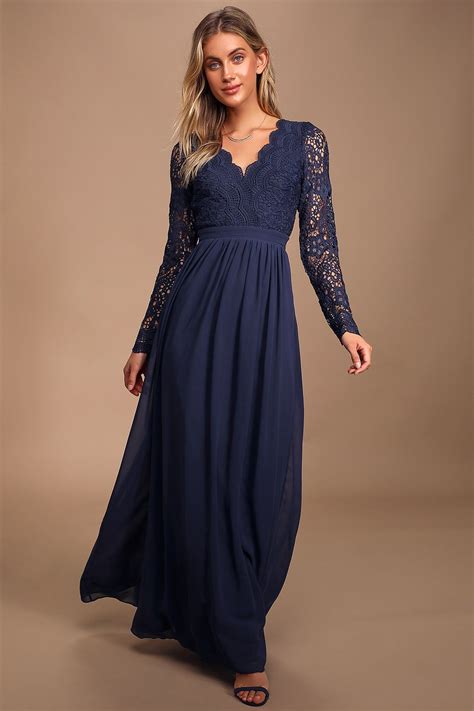 navy blue long sleeve dress formal